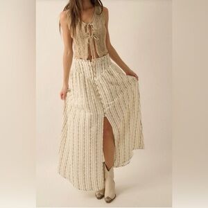 Promesa small Blooming Tendrils Floral Gauze Buttoned Boho Bohemian Maxi Skirt